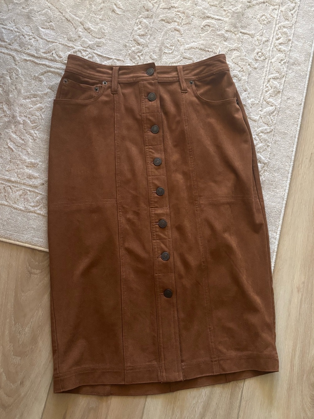Abercrombie Faux Suede Button-Front Brown Midi Skirt